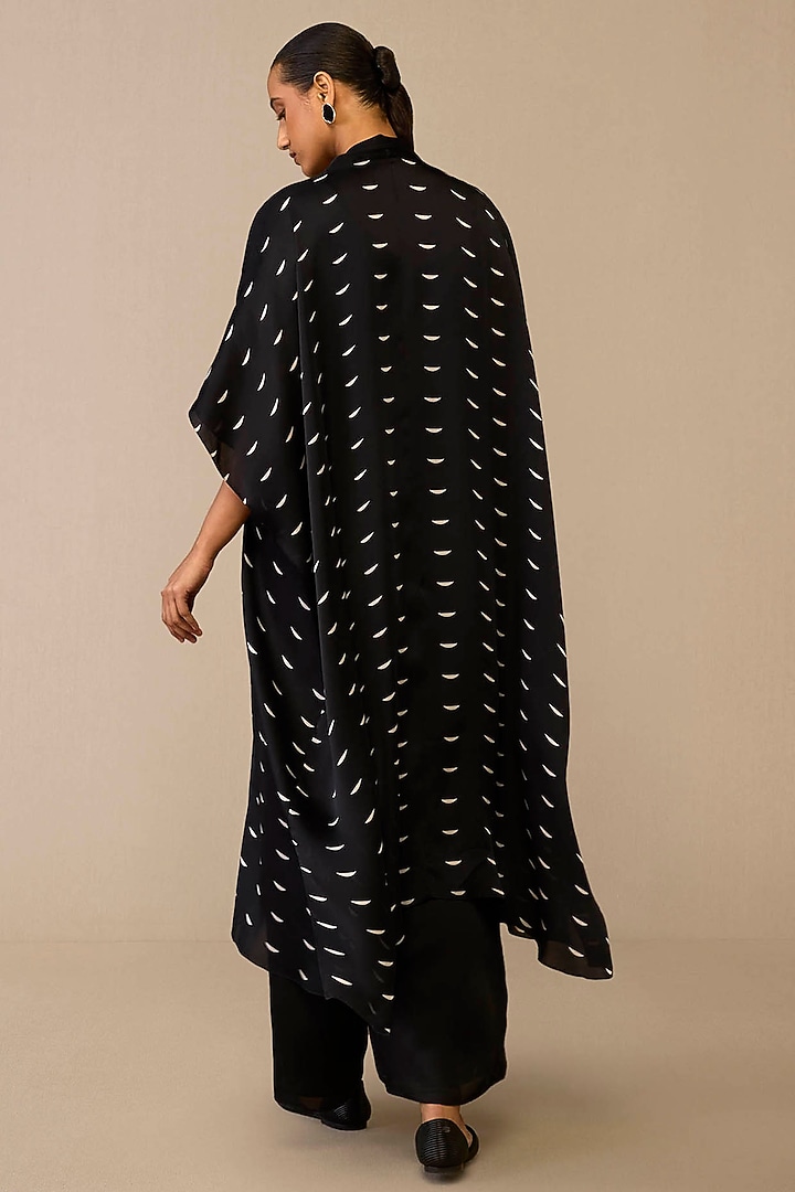 Black Satin Organza Printed Cape Set by AMPM at Pernia's Pop Up Shop