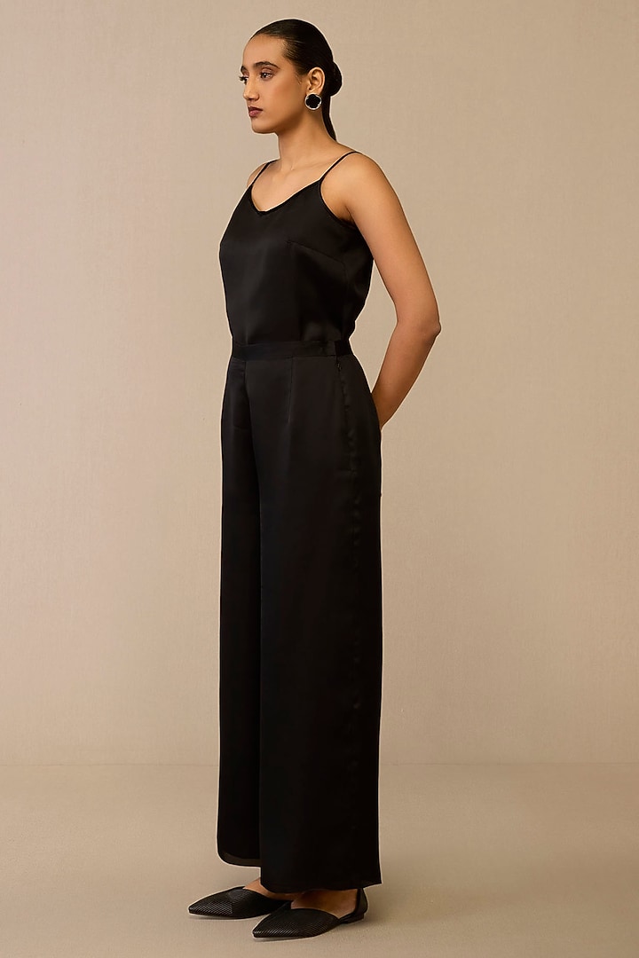 Black Satin Organza Printed Cape Set by AMPM at Pernia's Pop Up Shop