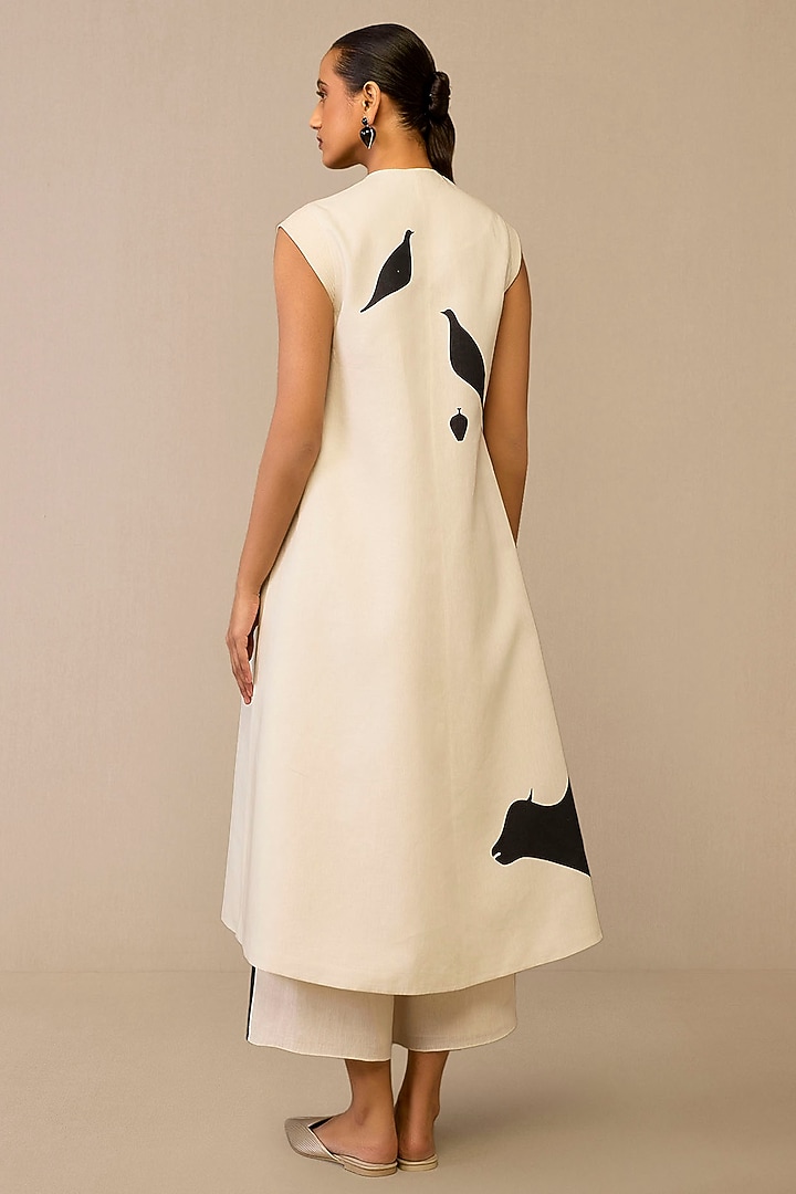 Ivory Pure Linen Printed Jacket Set by AMPM at Pernia's Pop Up Shop