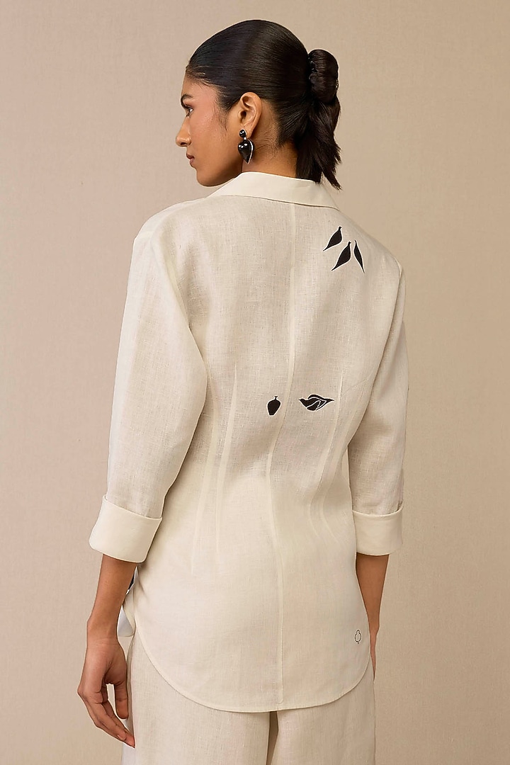 Ivory Linen Printed Shirt by AMPM at Pernia's Pop Up Shop