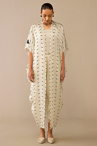Ivory Organza Satin Cape Set by AMPM