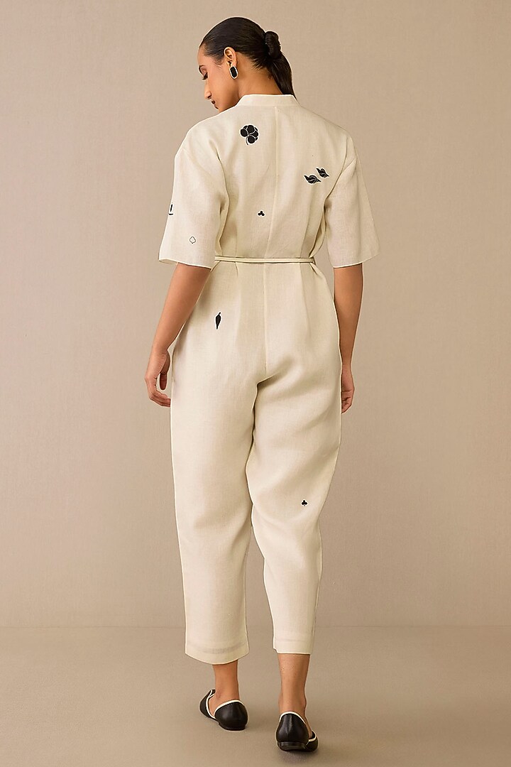 Ivory Linen Printed Jumpsuit by AMPM at Pernia's Pop Up Shop