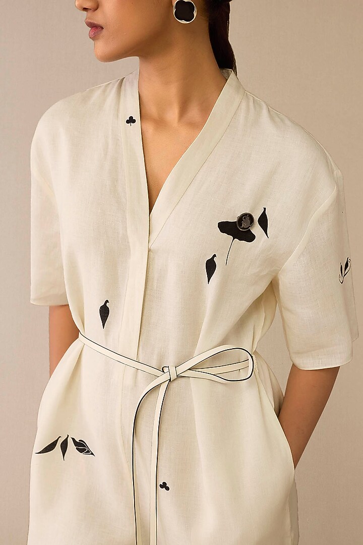 Ivory Linen Printed Jumpsuit by AMPM at Pernia's Pop Up Shop