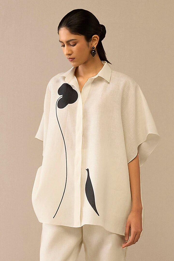Ivory Linen Printed Co-Ord Set by AMPM at Pernia's Pop Up Shop