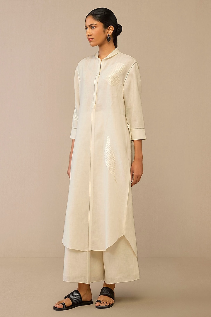 Ivory Linen Embroidered Tunic Set by AMPM at Pernia's Pop Up Shop