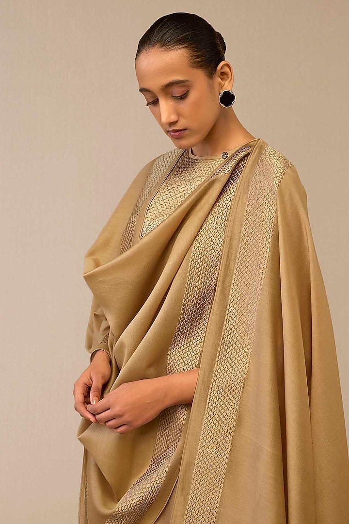 Beige Chanderi Embroidered Kurta Set by AMPM at Pernia's Pop Up Shop
