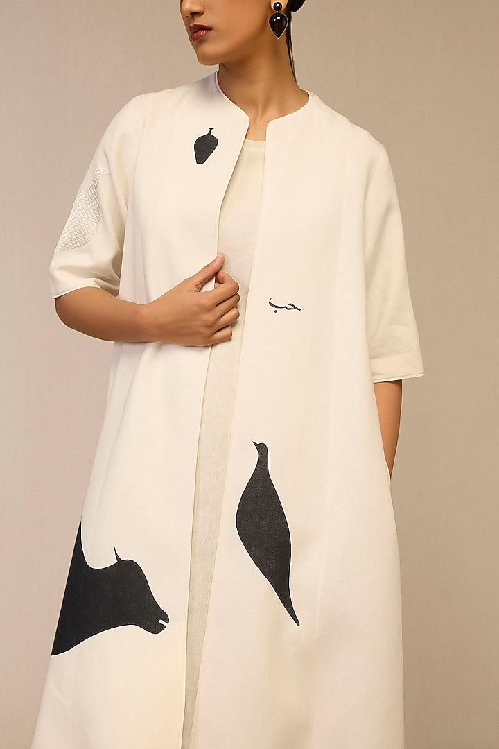Ivory Cotton Linen Printed Jacket Set by AMPM at Pernia's Pop Up Shop