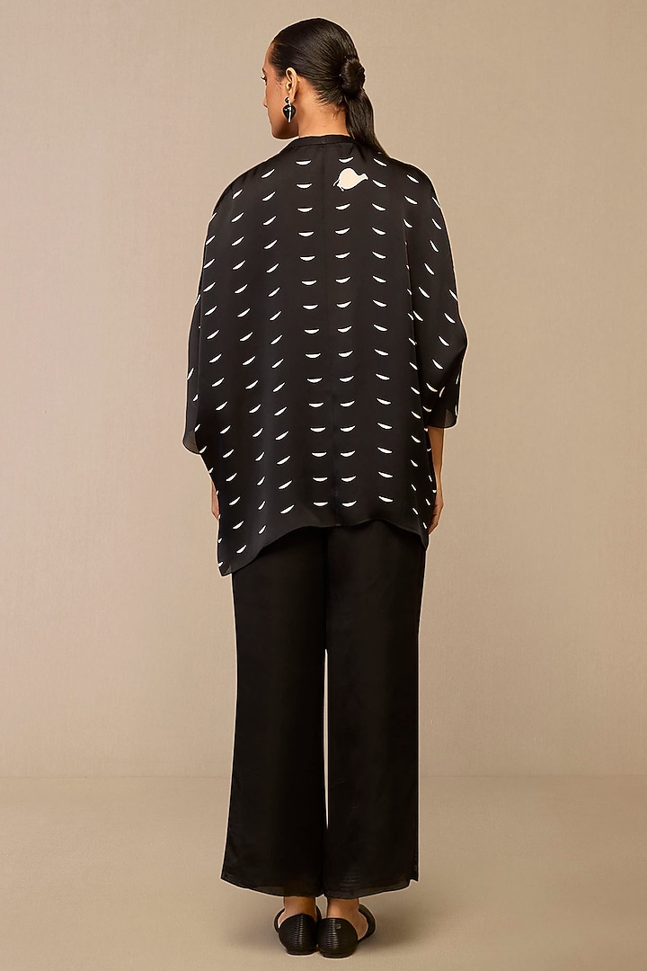 Black Satin Organza Printed Co-Ord Set by AMPM at Pernia's Pop Up Shop