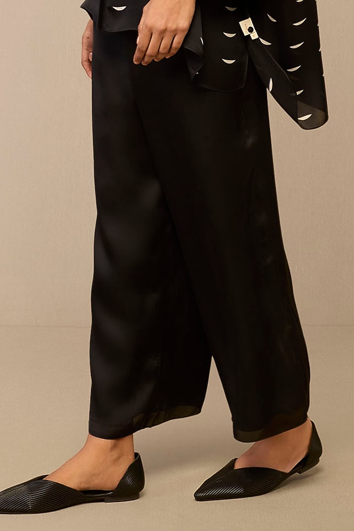 Black Satin Organza Printed Co-Ord Set by AMPM at Pernia's Pop Up Shop