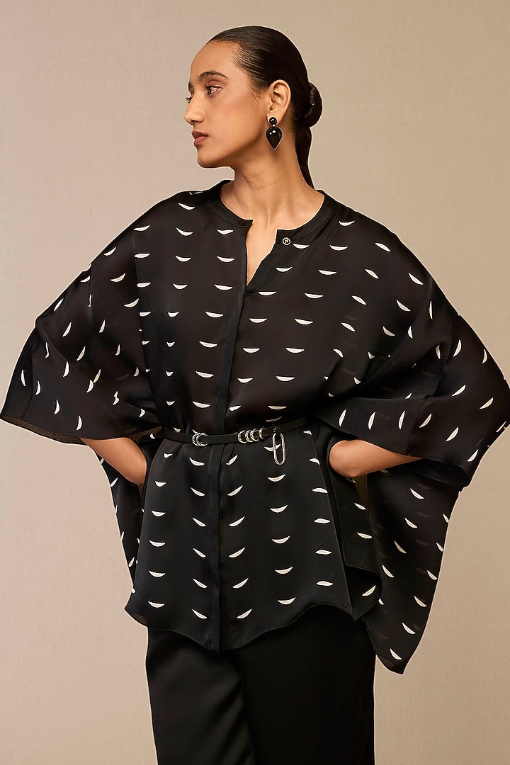 Black Satin Organza Printed Co-Ord Set by AMPM at Pernia's Pop Up Shop