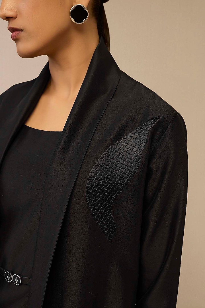 Black Chanderi Embroidered Jacket Set by AMPM at Pernia's Pop Up Shop