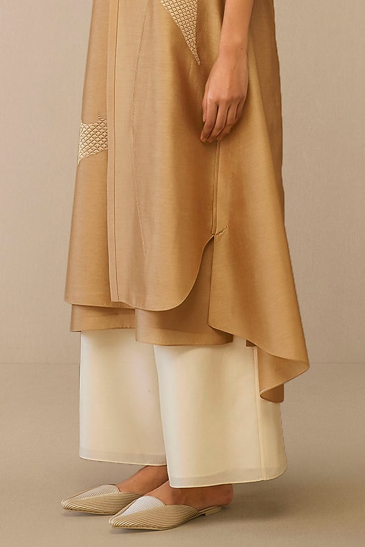 Beige Chanderi Embroidered Jacket Set by AMPM at Pernia's Pop Up Shop
