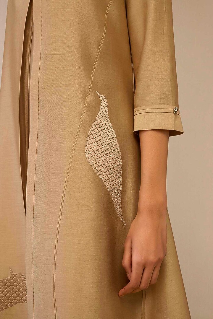 Beige Chanderi Embroidered Jacket Set by AMPM at Pernia's Pop Up Shop