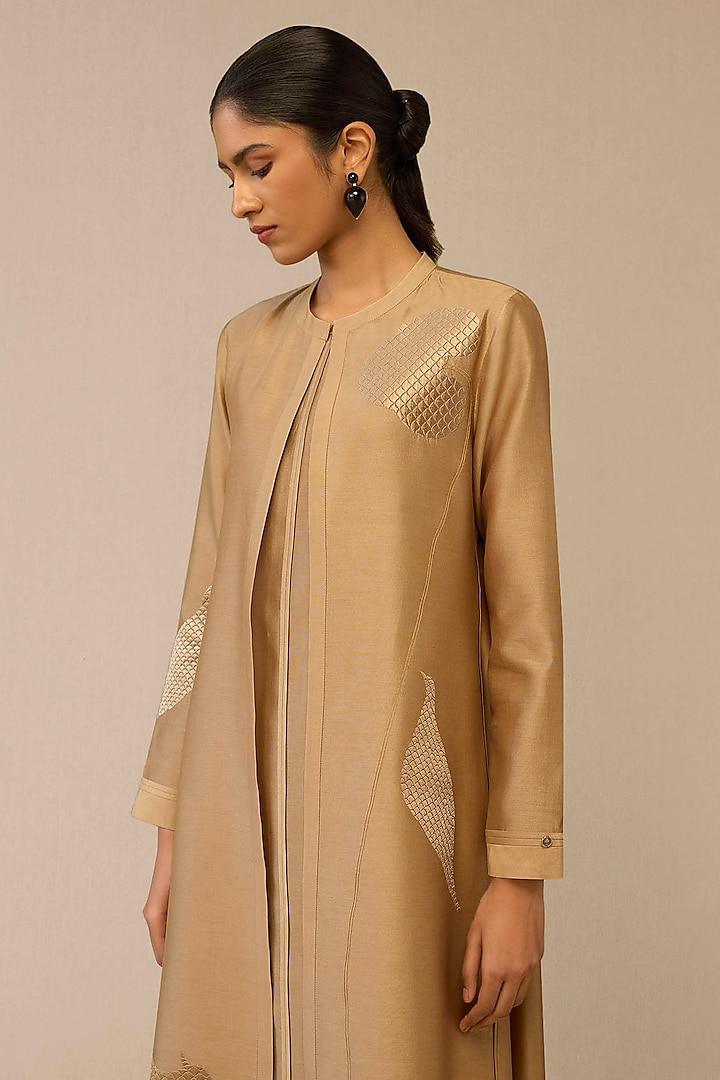 Beige Chanderi Embroidered Jacket Set by AMPM at Pernia's Pop Up Shop