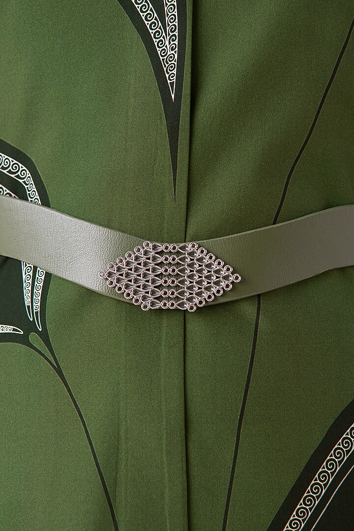 Fern Green Habutai Silk Motif Printed Abaya Jacket Set by AMPM at Pernia's Pop Up Shop