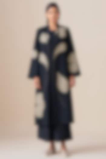 Black Habutai Silk Motif Printed Mazira Jacket Set by AMPM at Pernia's Pop Up Shop