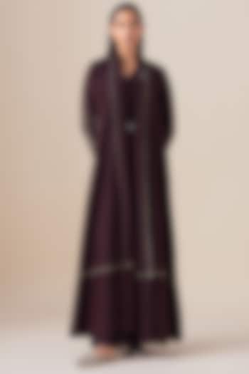 Burgundy Chanderi Afira Jacket Set by AMPM at Pernia's Pop Up Shop