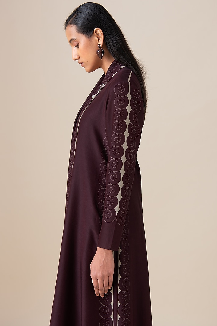 Burgundy Chanderi Afira Jacket Set by AMPM at Pernia's Pop Up Shop