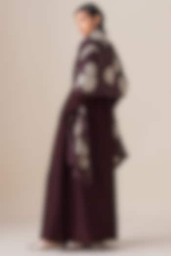 Burgundy Silk Motif Printed Kanza Scarf by AMPM at Pernia's Pop Up Shop