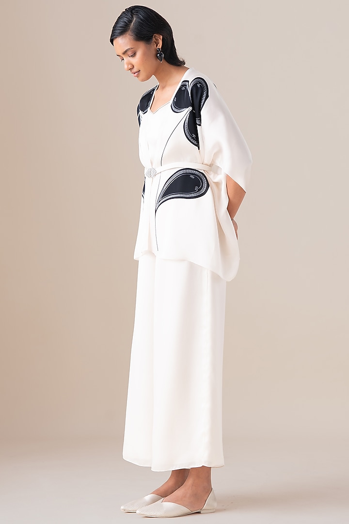 Ivory Silk Motif Printed Kanza Scarf by AMPM at Pernia's Pop Up Shop