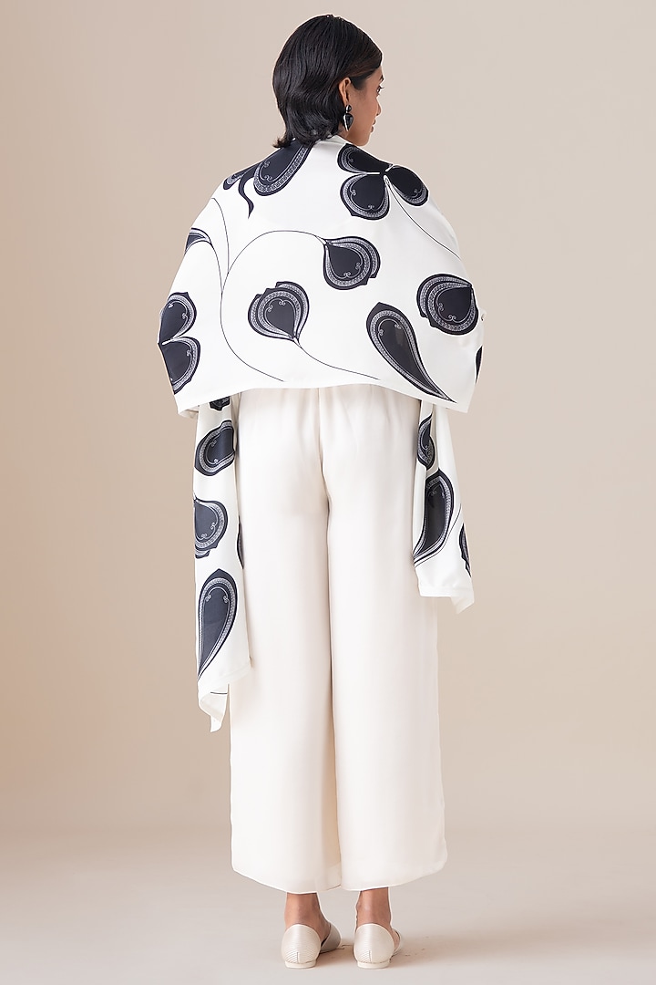 Ivory Silk Motif Printed Kanza Scarf by AMPM at Pernia's Pop Up Shop