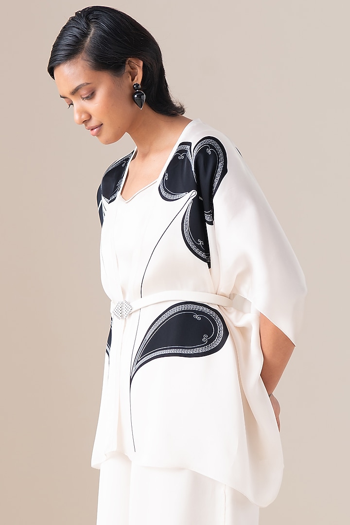 Ivory Silk Motif Printed Kanza Scarf by AMPM at Pernia's Pop Up Shop