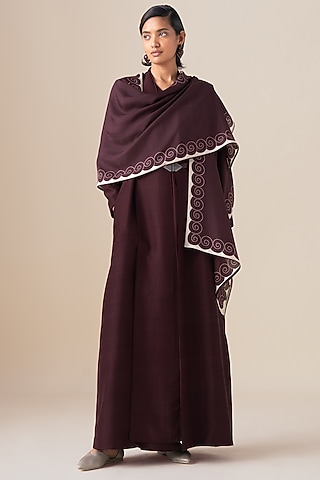 Burgundy Silk Motif Anah Scarf by AMPM