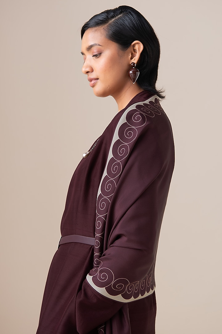 Burgundy Silk Motif Anah Scarf by AMPM at Pernia's Pop Up Shop
