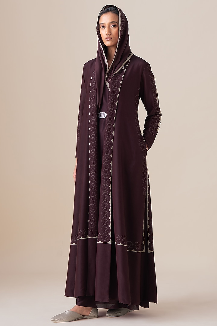 Burgundy Silk Motif Anah Scarf by AMPM at Pernia's Pop Up Shop