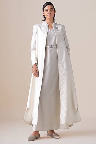 Ivory Chanderi Aluna Jacket Set by AMPM