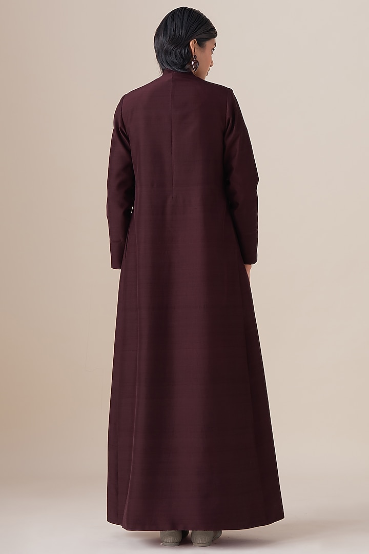 Burgundy Raw Silk Abaya Jacket Set by AMPM at Pernia's Pop Up Shop