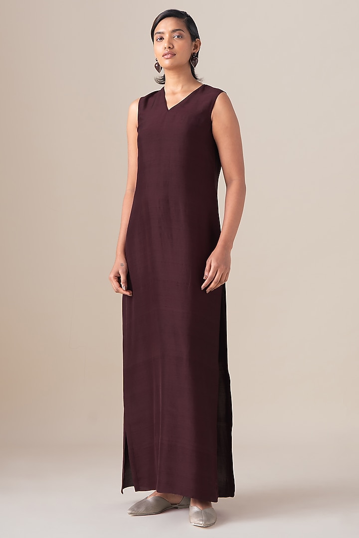 Burgundy Raw Silk Abaya Jacket Set by AMPM at Pernia's Pop Up Shop