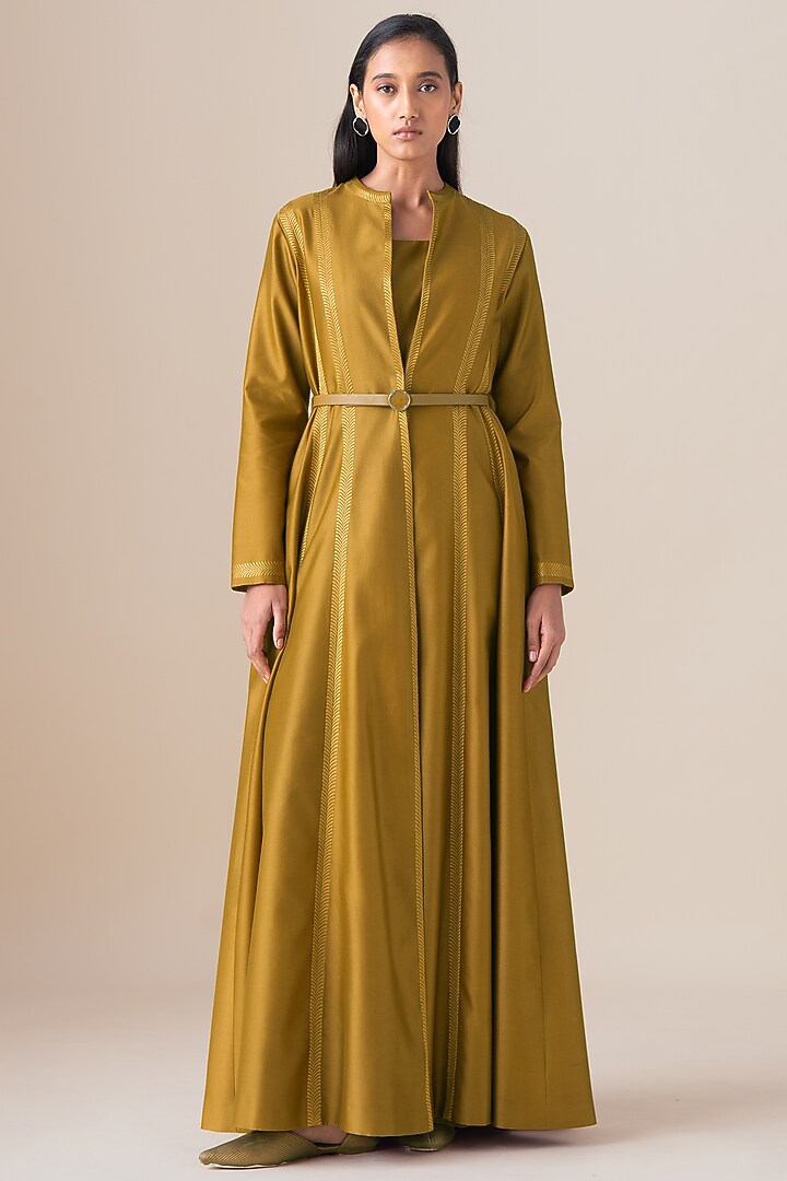 Mustard Cotton Silk Rubab Jacket Set by AMPM at Pernia's Pop Up Shop