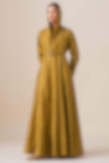 Mustard Blue Silk Qabil Scarf by AMPM at Pernia's Pop Up Shop