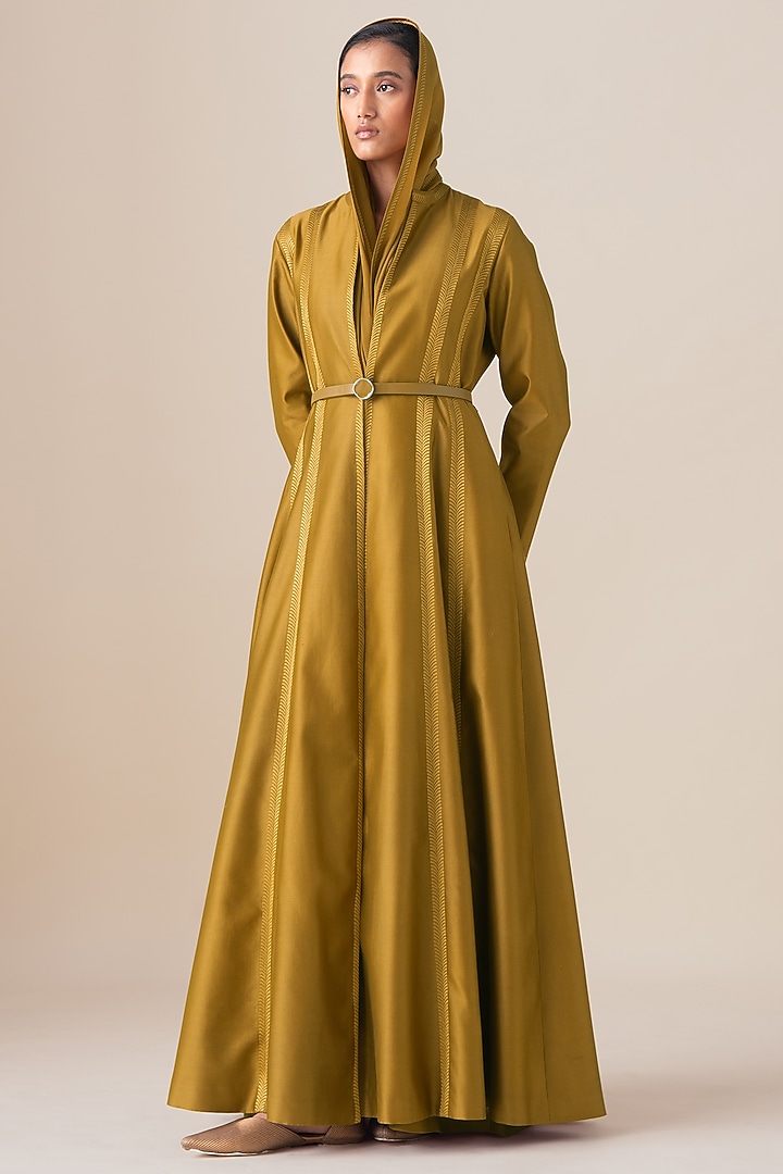 Mustard Blue Silk Qabil Scarf by AMPM at Pernia's Pop Up Shop