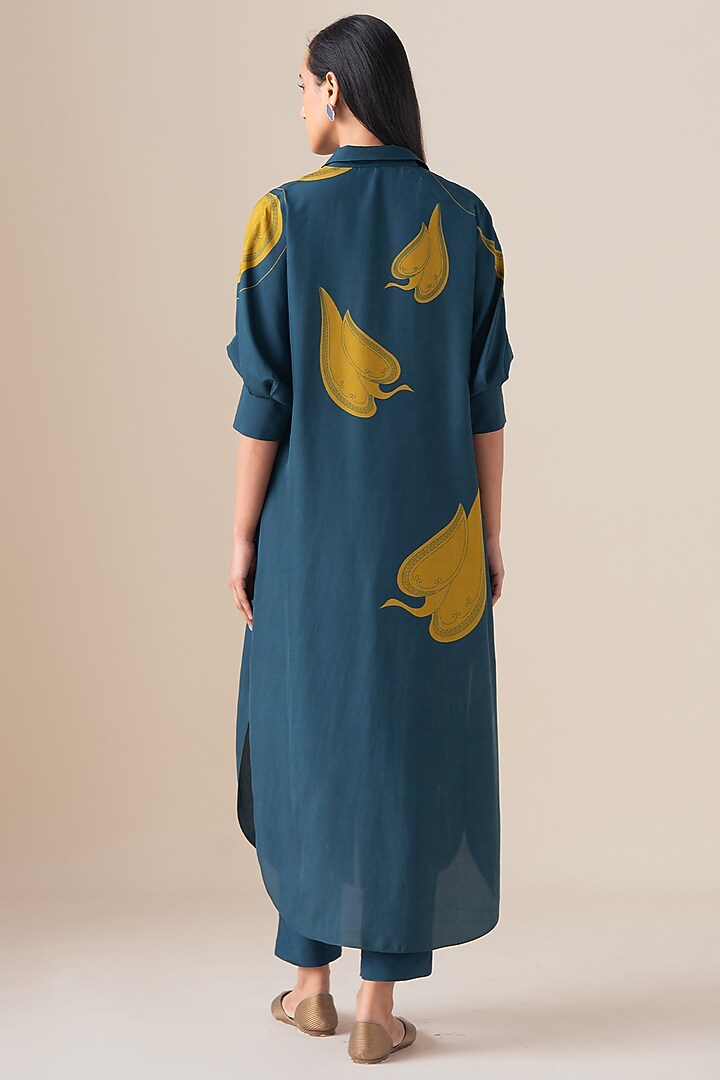 Midnight Blue Habutai Silk Motif Printed Tunic Set by AMPM at Pernia's Pop Up Shop