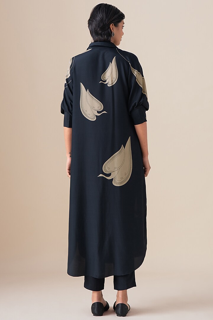 Black Habutai Silk Motif Printed Tunic Set by AMPM at Pernia's Pop Up Shop