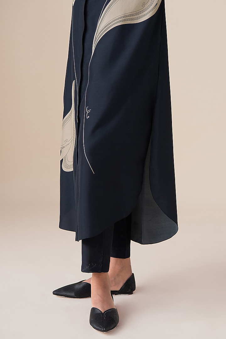 Black Habutai Silk Motif Printed Tunic Set by AMPM at Pernia's Pop Up Shop