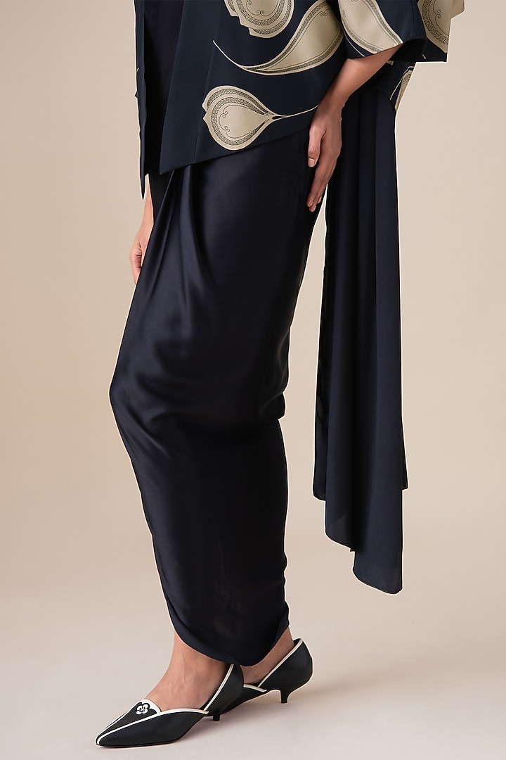 Black Habutai Silk Draped Jacket Wedding Saree Set by AMPM at Pernia's Pop Up Shop