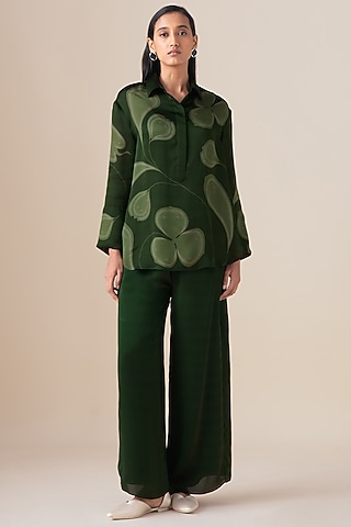 Fern Green Satin Organza Shirt by AMPM
