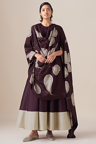 Burgundy Cotton Silk Kurta Set by AMPM