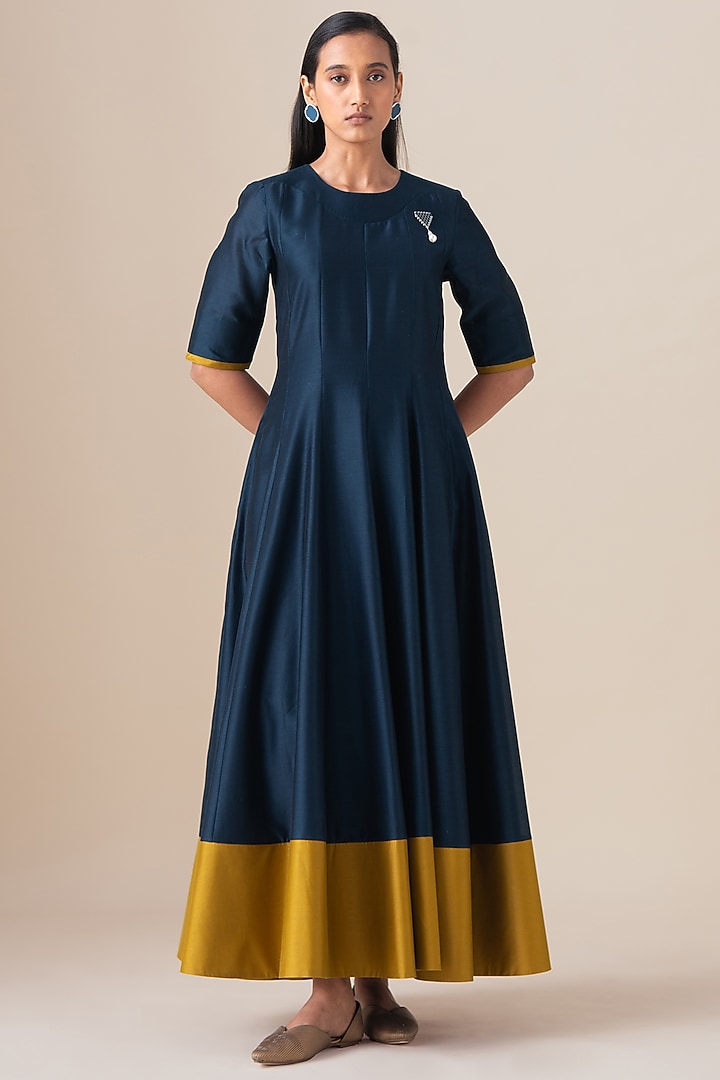 Midnight Blue Cotton Silk Kurta Set by AMPM at Pernia's Pop Up Shop