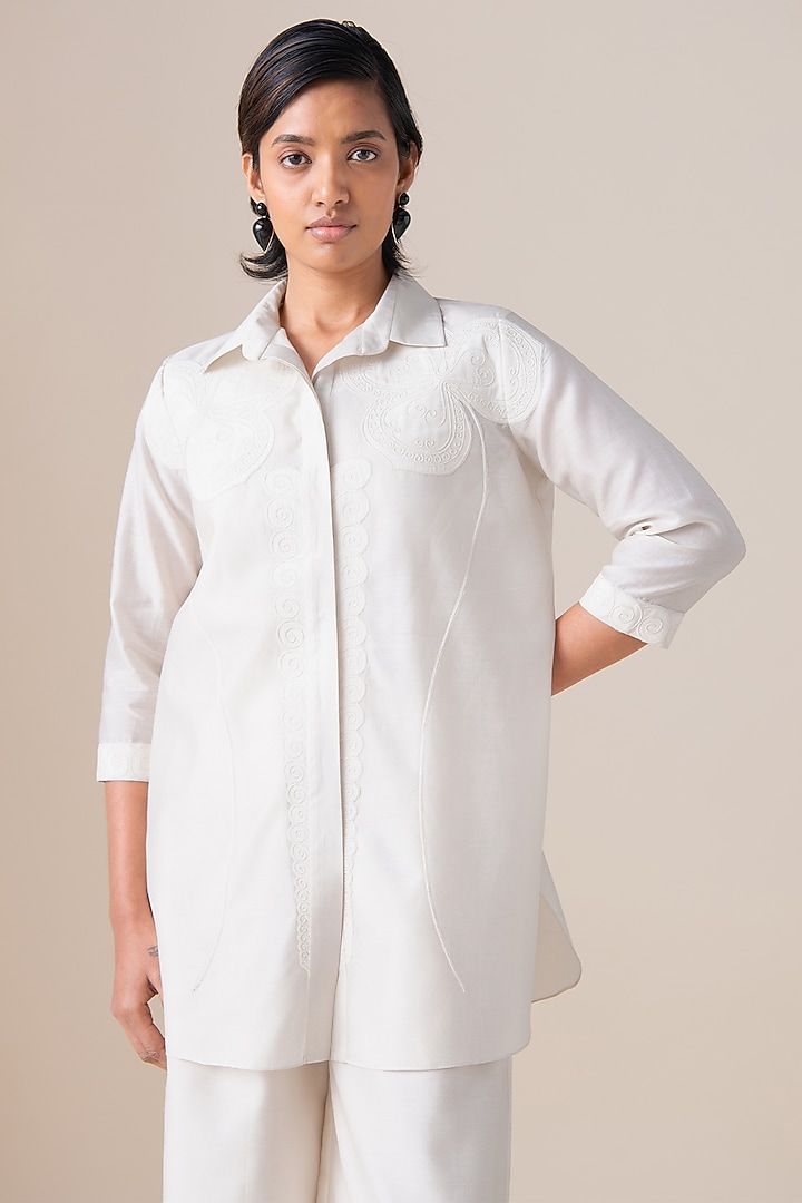 Ivory Cotton Silk Shirt by AMPM at Pernia's Pop Up Shop