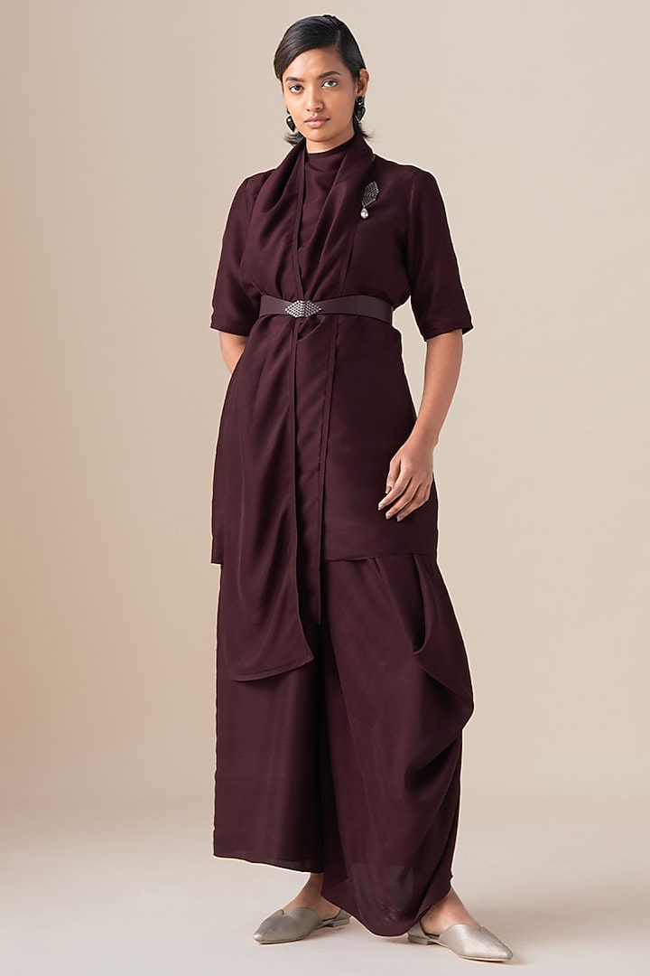 Burgundy Raw Silk Tunic Set by AMPM at Pernia's Pop Up Shop