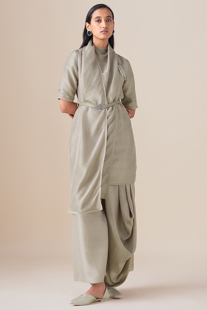 Ecru Raw Silk Tunic Set by AMPM at Pernia's Pop Up Shop
