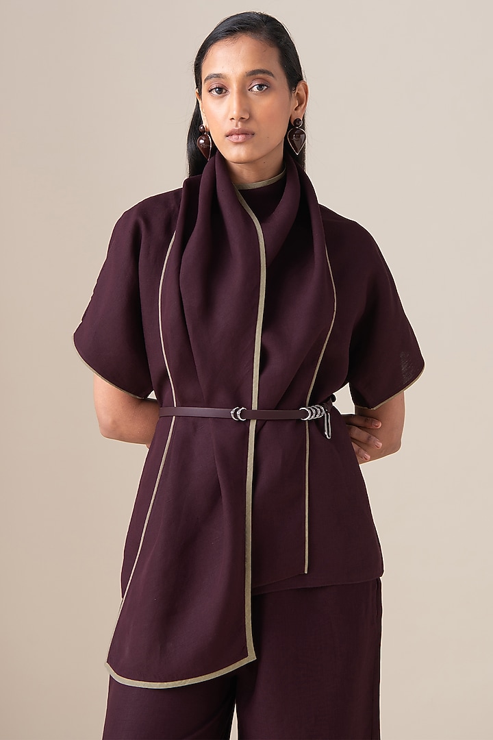 Burgundy Pure Linen Co-Ord Set by AMPM at Pernia's Pop Up Shop