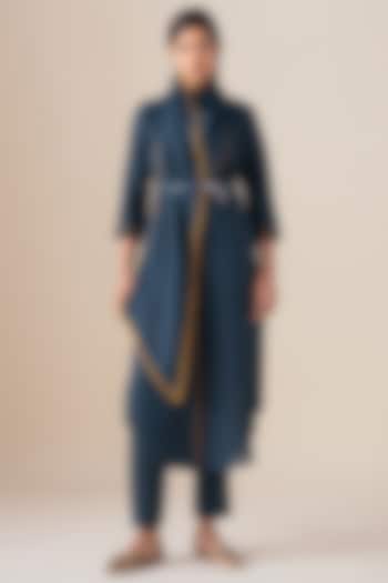 Midnight Blue Pure Linen Tunic Set by AMPM at Pernia's Pop Up Shop