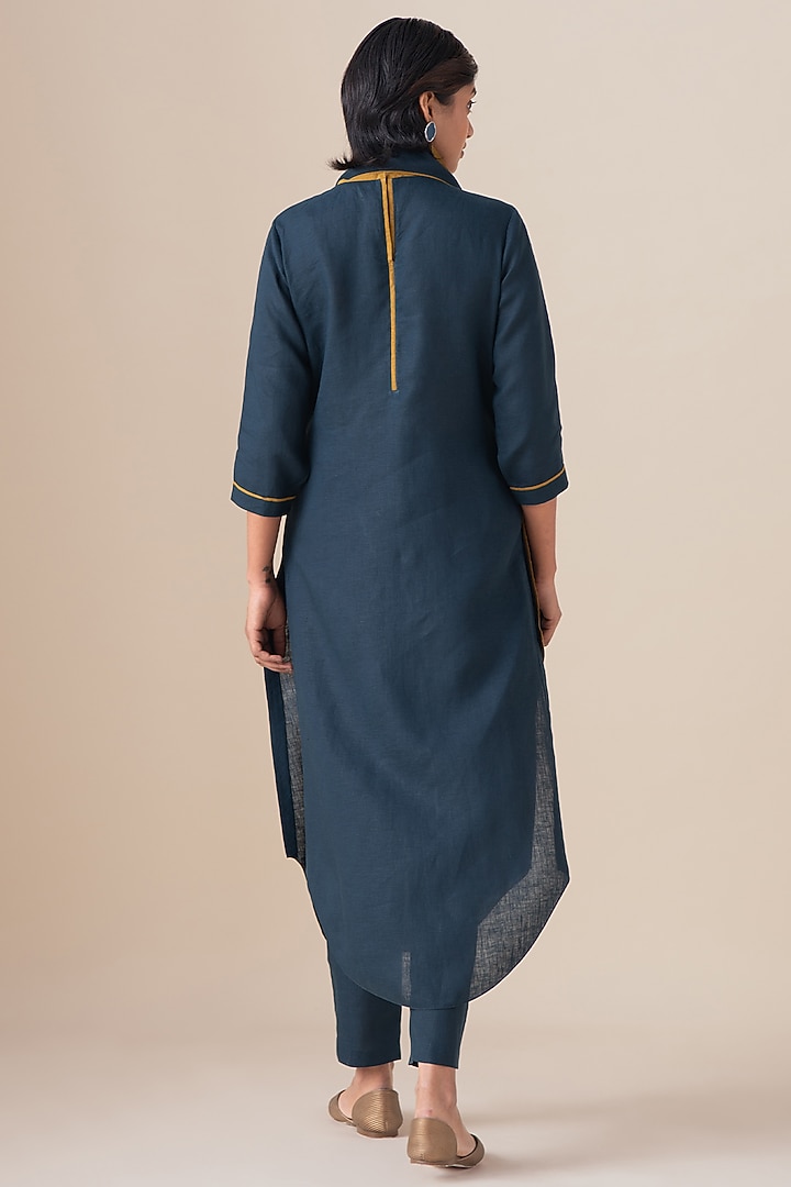 Midnight Blue Pure Linen Tunic Set by AMPM at Pernia's Pop Up Shop