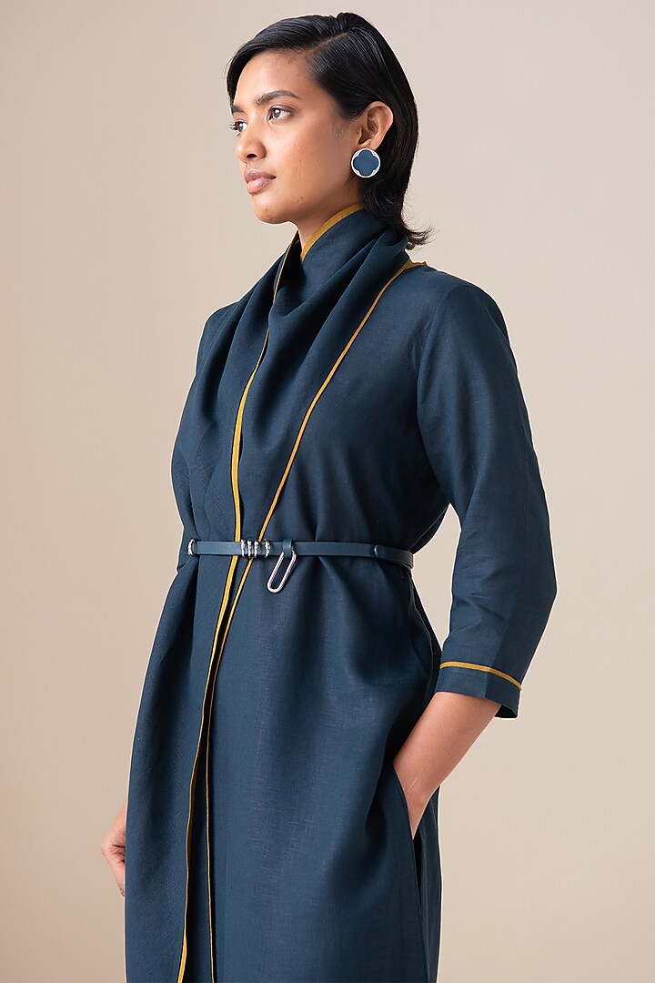 Midnight Blue Pure Linen Tunic Set by AMPM at Pernia's Pop Up Shop