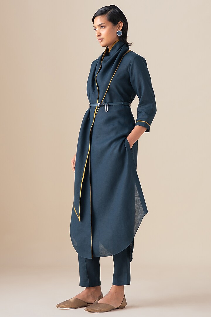 Midnight Blue Pure Linen Tunic Set by AMPM at Pernia's Pop Up Shop